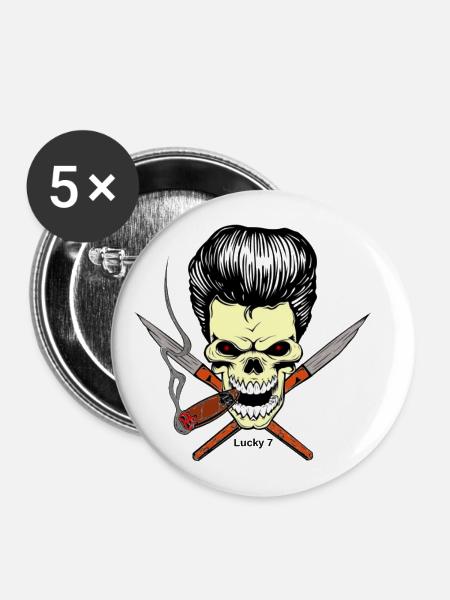 Skull head - Buttons klein 25 mm (5er Pack) - Weiß
