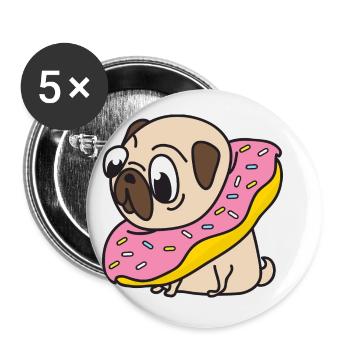Drôle Cool Cute Dog Pug - Lot de 5 petits badges (25 mm) - blanc - Devant