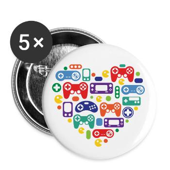 Videospiel Liebe - Buttons klein 25 mm (5er Pack) - Weiß - Vorne