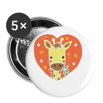 Giraffe Heart Gift Girafe Heart - Buttons small 1''/25 mm (5-pack) - white - Front
