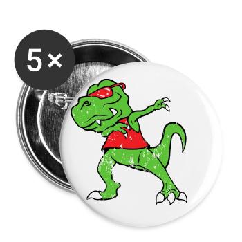 Retro Vintage Grunge Style Dabbing Dab T-Rex - Buttons klein 25 mm (5er Pack) - Weiß - Vorne