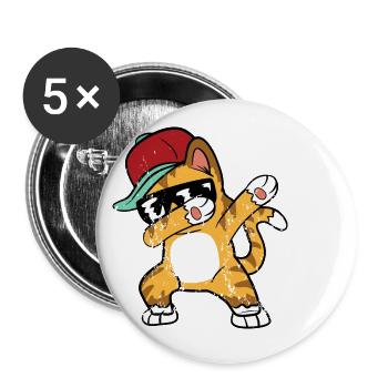 Retro Vintage Grunge Style Dabbing Dab Cat - Buttons small 1''/25 mm (5-pack) - white - Front