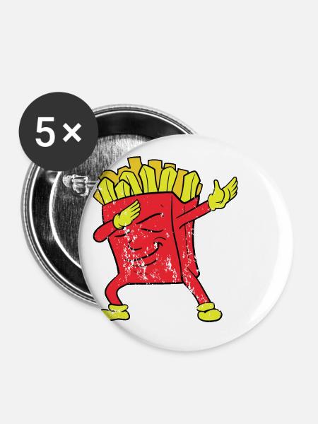 Retro Vintage Grunge Dabbing Dab French Fries - Buttons klein 25 mm (5er Pack) - Weiß