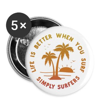 Life is better when you surf! - Buttons small 1''/25 mm (5-pack) - white - Front