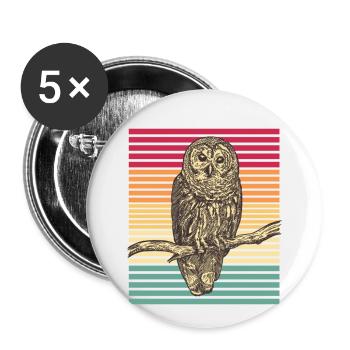 Eule Vogel Raubvogel Retro Streifenkauz Geschenk - Buttons klein 25 mm (5er Pack) - Weiß - Vorne