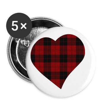 schwarz rot kariertes HERZ - Tartan - Buttons klein 25 mm (5er Pack) - Weiß - Vorne