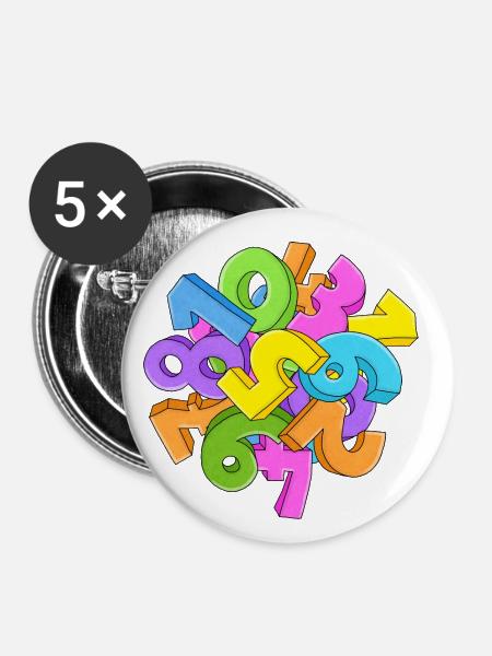 Zahlen - Buttons klein 25 mm (5er Pack) - Weiß