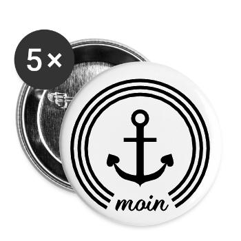 Moin Anker mit Herz - ahoy anchor - Buttons klein 25 mm (5er Pack) - Weiß - Vorne