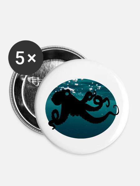 Tentakel Oktopus - Buttons klein 25 mm (5er Pack) - Weiß