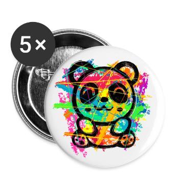 Panda Bär (Bunte Streifen) - Buttons klein 25 mm (5er Pack) - Weiß - Vorne