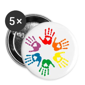 Lgbt Regenbogen Handabdrücke, Gay Pride - Buttons klein 25 mm (5er Pack) - Weiß - Vorne