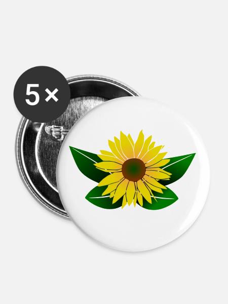 Sonnenblume, Sonnenblumen - Buttons klein 25 mm (5er Pack) - Weiß