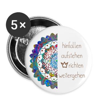 Hinfallen Aufstehen Krone richten Mandala Blume - Buttons klein 25 mm (5er Pack) - Weiß - Vorne