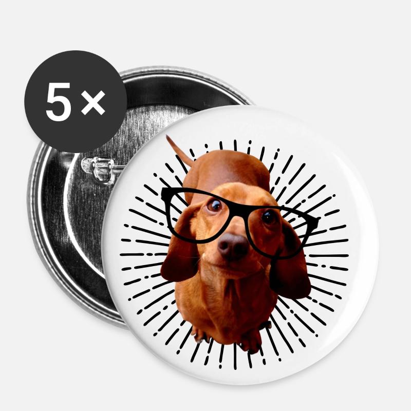 Dachshund with glasses - Buttons small 1''/25 mm (5-pack) - white