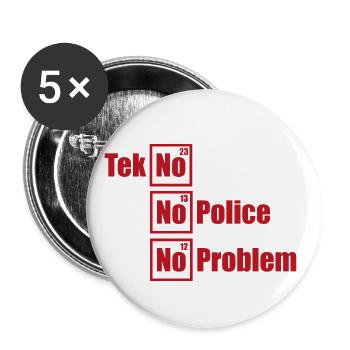 Tekno Techno No Police No Problem Raving - Lot de 5 petits badges (25 mm) - blanc - Devant
