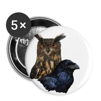 Eule und Krähe - Buttons klein 25 mm (5er Pack) - Weiß - Vorne