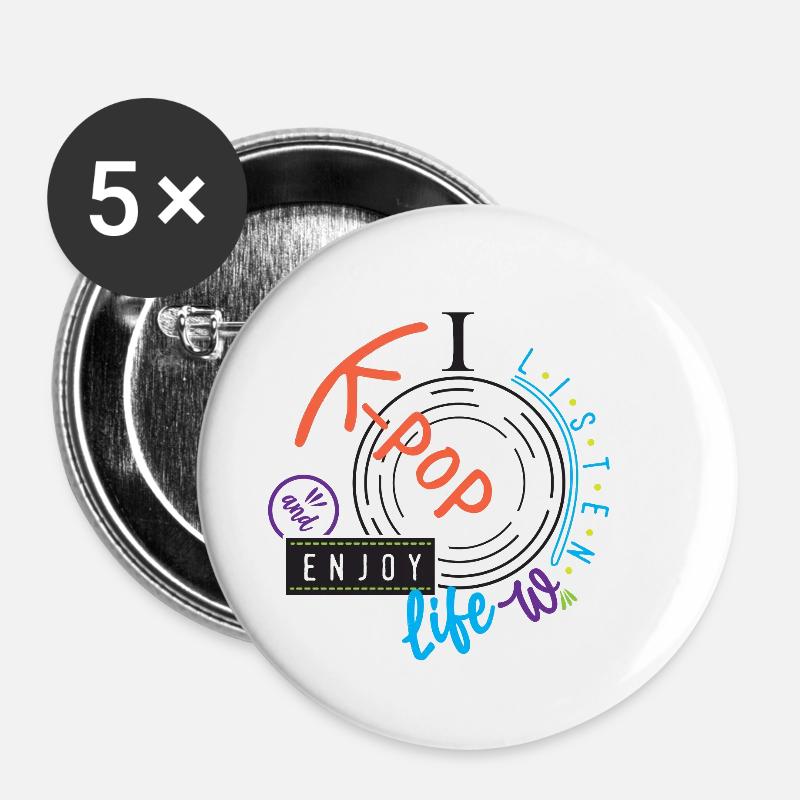 J’ai une liste de K-pop... K-Pop - Lot de 5 petits badges (25 mm) - blanc