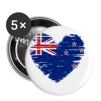 Nouvelle-Zélande coeur drapeau blason - Lot de 5 petits badges (25 mm) - blanc - Devant