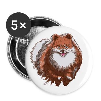 Süßer Spitz rennt auf dich zu - Spitz Hund Design - Buttons klein 25 mm (5er Pack) - Weiß - Vorne