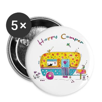 Wohnwagen Happy Camper - Buttons klein 25 mm (5er Pack) - Weiß - Vorne