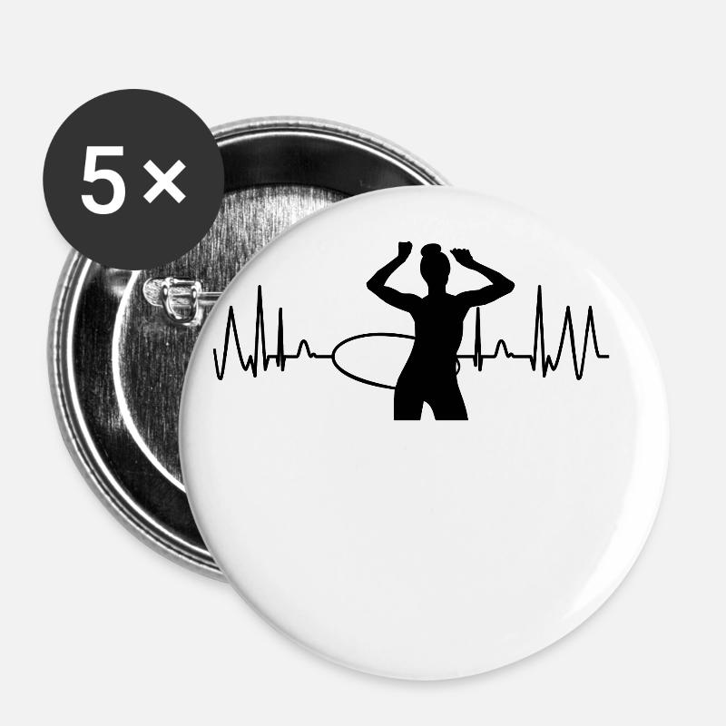 Herzfrequenz Hula Puls Hoop Hulahoop Hullern - Buttons klein 25 mm (5er Pack) - Weiß