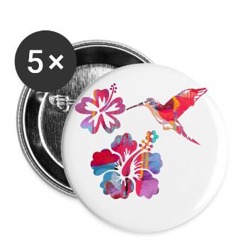 hummingbird,watercolor,flowers, hibiscus,floral,bird - Buttons small 1''/25 mm (5-pack) - white - Front