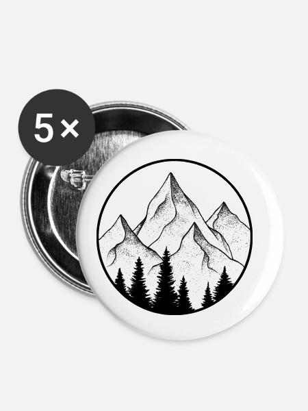Bergdesign, rundes Logo - Buttons klein 25 mm (5er Pack) - Weiß