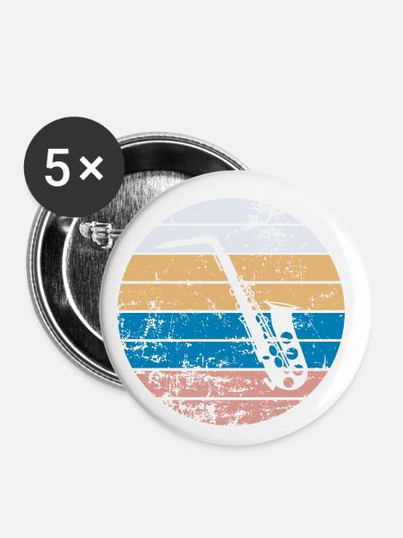 Saxofon - Buttons klein 25 mm (5er Pack) - Weiß