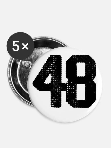 48 Zahl Trikot - Buttons klein 25 mm (5er Pack) - Weiß