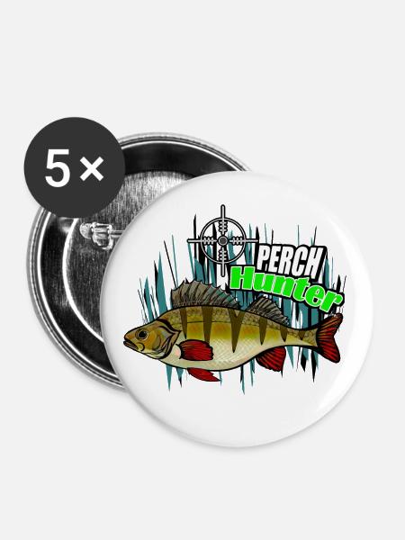 Barschfischen - Buttons klein 25 mm (5er Pack) - Weiß