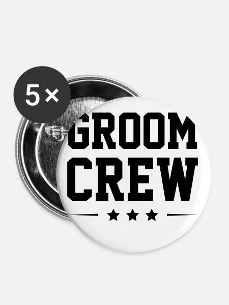 Groom Crew - Buttons klein 25 mm (5er Pack) - Weiß