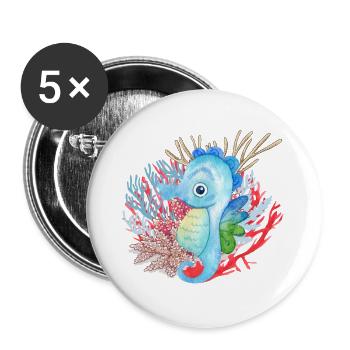 ocean, seahorse - Buttons small 1''/25 mm (5-pack) - white - Front