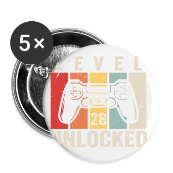 Level 28 Unlocked 28 Year Old Birthday Gift - Buttons small 1''/25 mm (5-pack) - white - Front