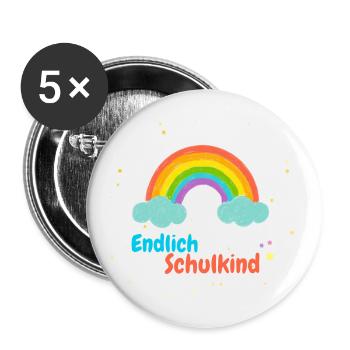 Endlich Schulkind Regenbogen Einschulung Geschenk - Buttons klein 25 mm (5er Pack) - Weiß - Vorne