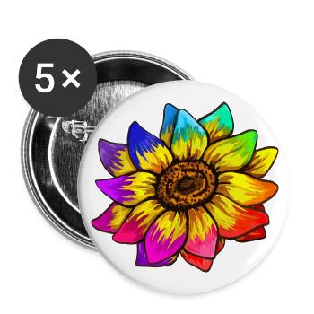 Tournesol aux couleurs de l’arc-en-ciel - Lot de 5 petits badges (25 mm) - blanc - Devant