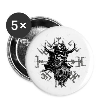 Vegvísir mit Wikingerkopf - Buttons klein 25 mm (5er Pack) - Weiß - Vorne