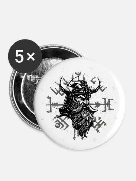 Vegvísir mit Wikingerkopf - Buttons klein 25 mm (5er Pack) - Weiß