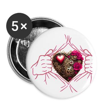 Ripped Chest Mechanical Heart Steampunk - Buttons small 1''/25 mm (5-pack) - white - Front