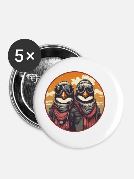 Aviator Pinguine - Buttons klein 25 mm (5er Pack) - Weiß