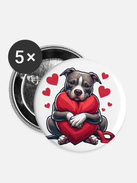 Pitbull Liebe - Buttons klein 25 mm (5er Pack) - Weiß