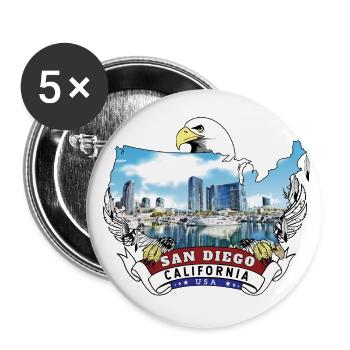 San Diego, Californie, États-Unis Pygargue à tête blanche - Lot de 5 petits badges (25 mm) - blanc - Devant