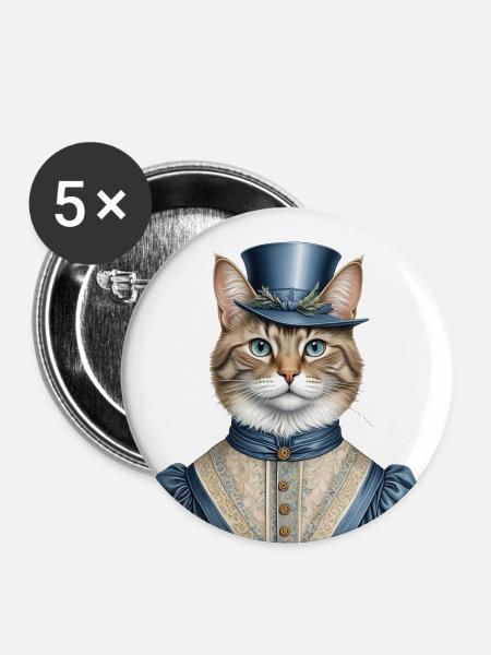 Frau Katze - Buttons klein 25 mm (5er Pack) - Weiß