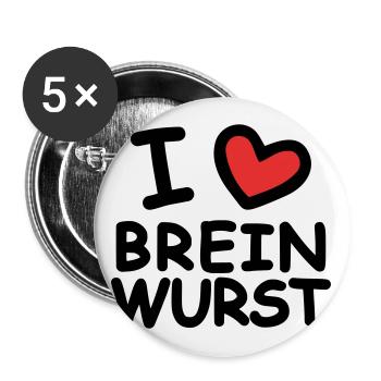 I Love Breinwurst - Buttons klein 25 mm (5er Pack) - Weiß - Vorne