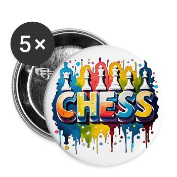 Échecs avec pièces, couleur, bordure noire - Lot de 5 petits badges (25 mm) - blanc - Devant