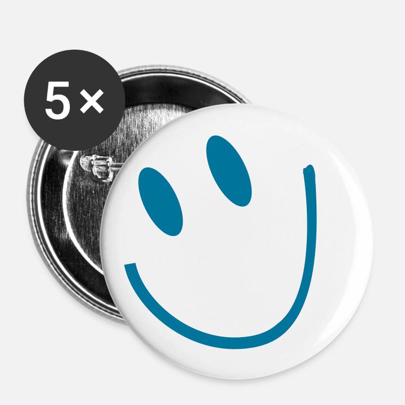 Smiley, Smile - Buttons klein 25 mm (5er Pack) - Weiß