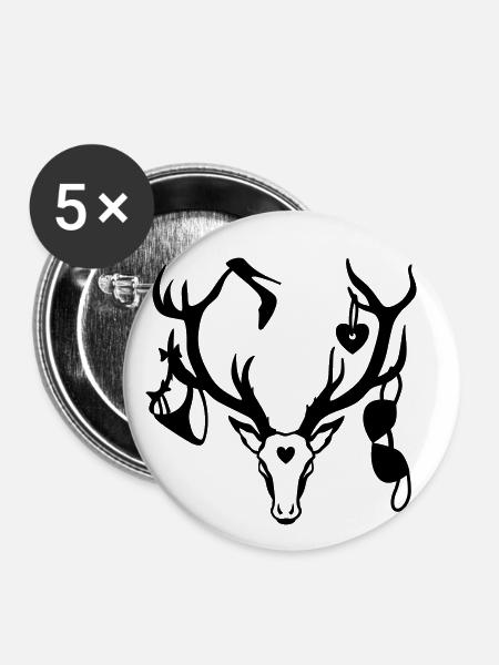Hirsch mit Beute / Brunftzeit 1c - Buttons klein 25 mm (5er Pack) - Weiß