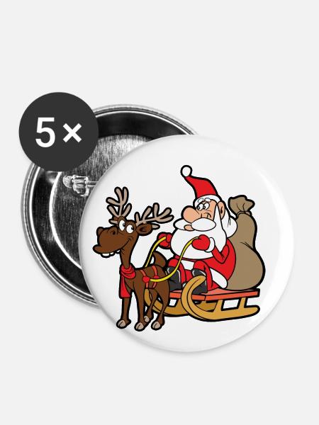 Lustiges Rentier Weihnachten Christmas Xmas - Buttons klein 25 mm (5er Pack) - Weiß