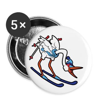 Niedlicher Lustiger Cooler Storch Skier Ski - Buttons klein 25 mm (5er Pack) - Weiß - Vorne