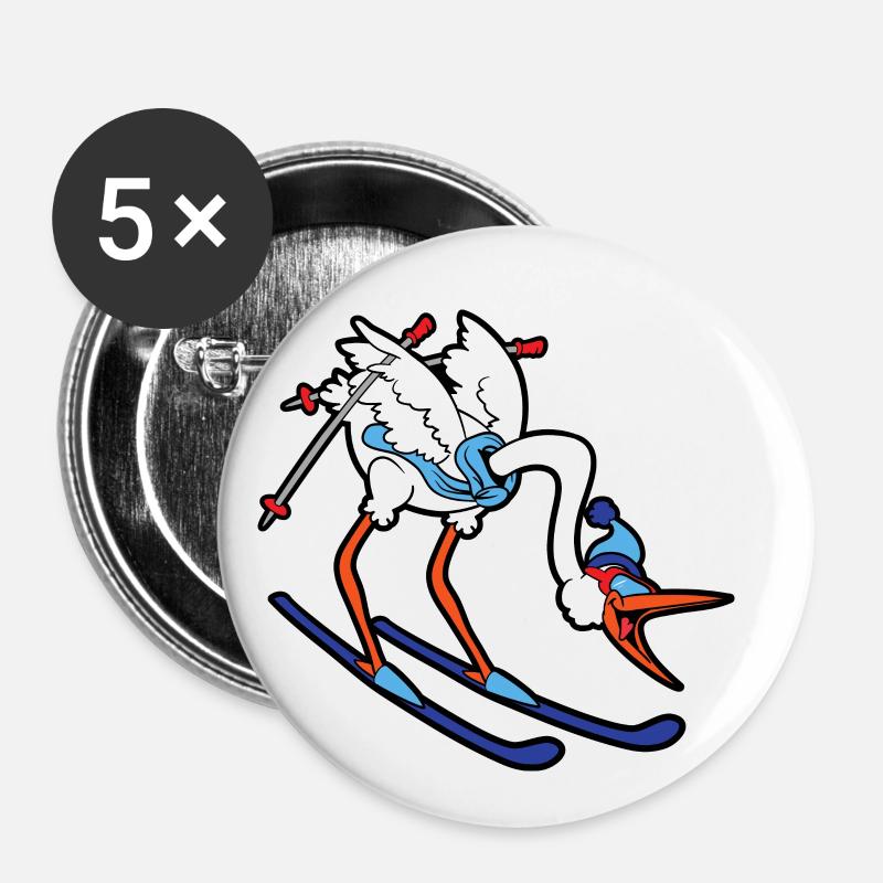 Cute Funny Cool Stork Skier Ski - Buttons small 1''/25 mm (5-pack) - white