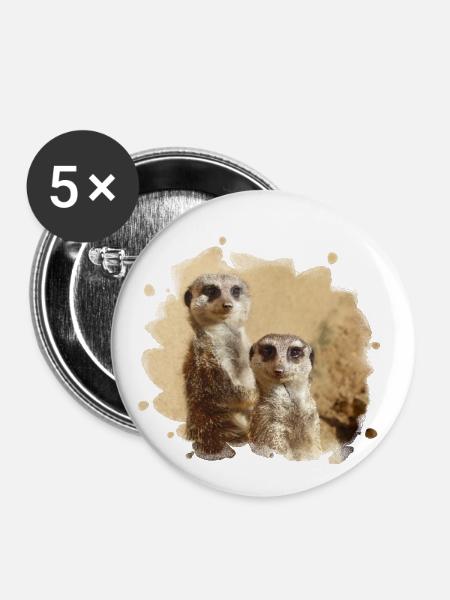 Zwei Erdmännchen grinsen in die Kamera. - Buttons klein 25 mm (5er Pack) - Weiß